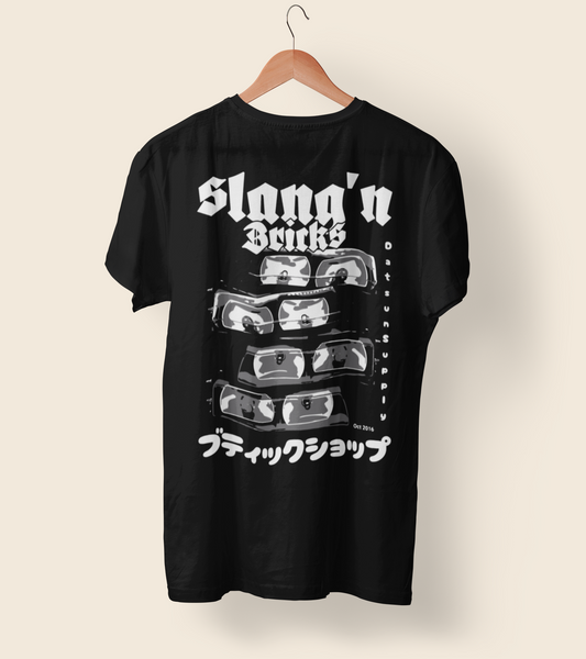 "Slang'n Bricks Datsun Supply Shop + MWG Collab Shirt
